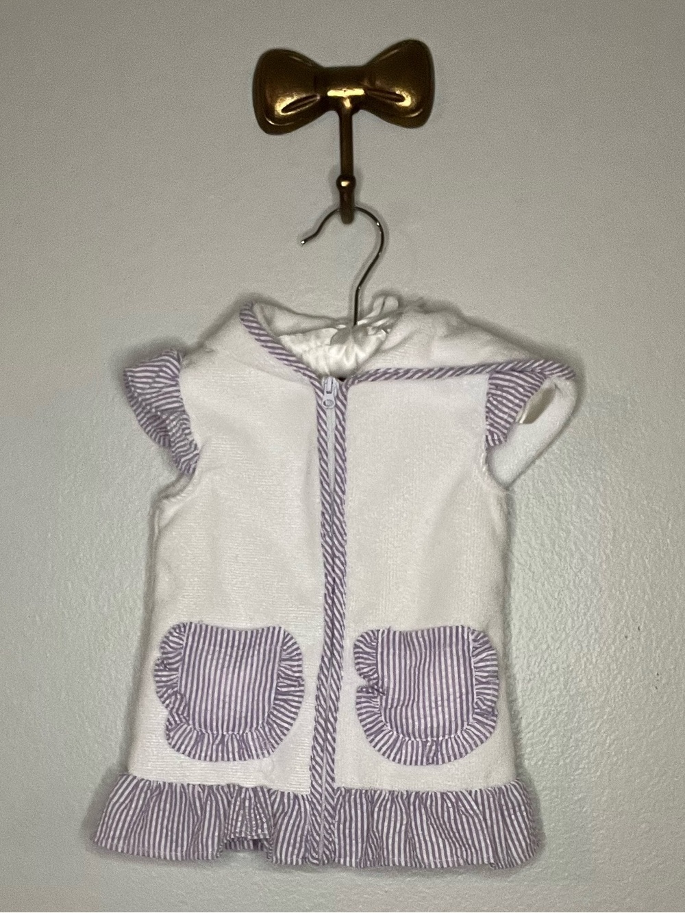 Millie Jay Kids White Terry Coverup with Purple Stripe Trim